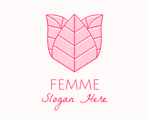 Pink Rose Leaf Line Art logo design