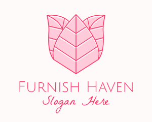 Pink Rose Leaf Line Art logo design