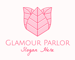 Pink Rose Leaf Line Art logo design