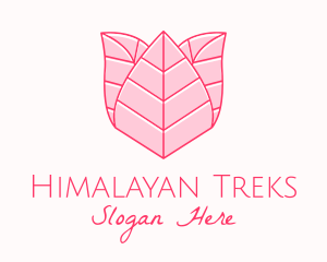 Pink Rose Leaf Line Art logo design