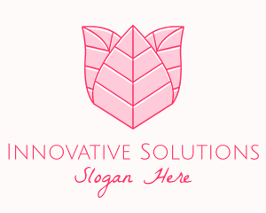 Pink Rose Leaf Line Art logo design