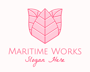 Pink Rose Leaf Line Art logo design