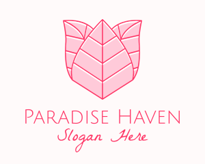 Pink Rose Leaf Line Art logo design