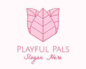 Pink Rose Leaf Line Art logo design