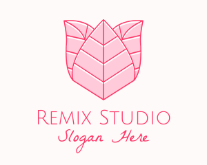 Pink Rose Leaf Line Art logo design