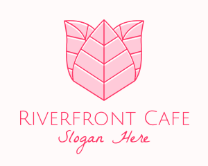 Pink Rose Leaf Line Art logo design