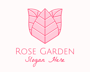 Rose - Pink Rose Leaf Line Art logo design