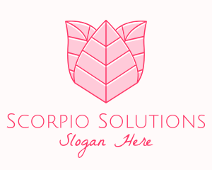 Pink Rose Leaf Line Art logo design