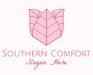 Pink Rose Leaf Line Art logo design