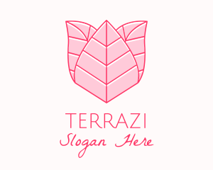 Pink Rose Leaf Line Art logo design