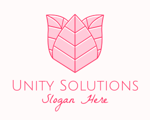 Pink Rose Leaf Line Art logo design