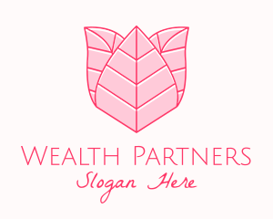 Pink Rose Leaf Line Art logo design