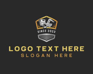 Pickup Truck - Towing Truck Shield logo design