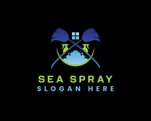 Mop Bubble Spray Broom logo design