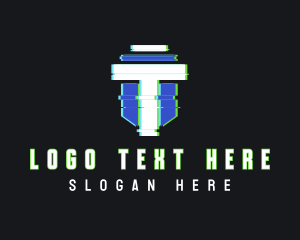 Club - Crest Letter T Glitch logo design