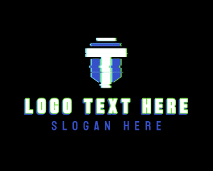Streamer - Crest Letter T Glitch logo design