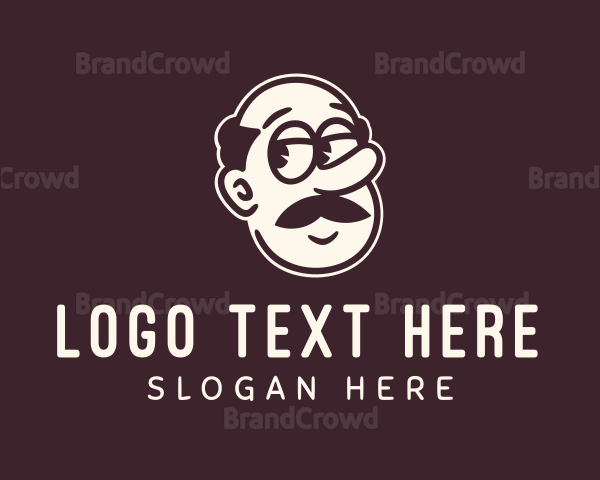 Moustache Grandfather Character Logo