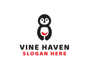 Cute Penguin Wine  logo design