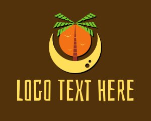 Coconut Tree - Palm Tree Beach Moon logo design