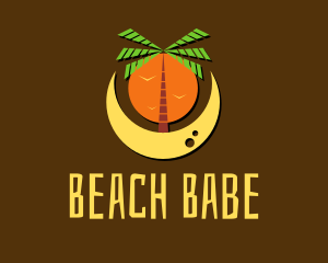 Palm Tree Beach Moon  logo design