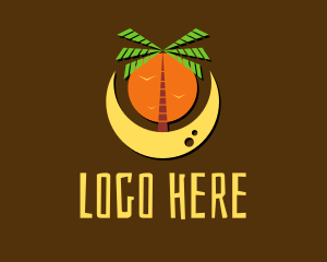 Beach - Palm Tree Beach Moon logo design