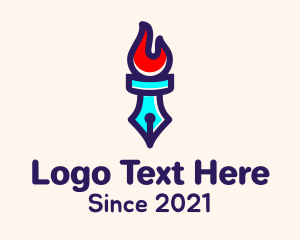 Blue - Fire Pen Torch logo design