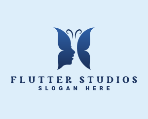 Flutter - Blue Butterfly Woman logo design