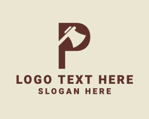 Lumber - Axe Weapon Letter P logo design