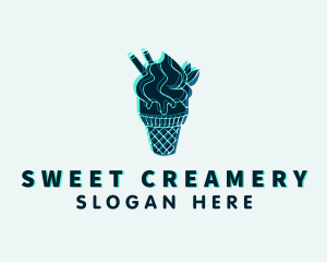 Creamery - Glitch Gelato Dessert logo design