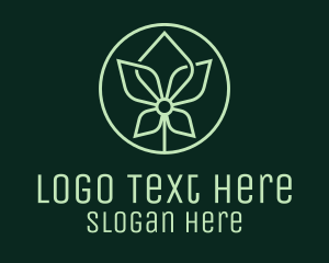 Flower - Green Orchid Monoline Badge logo design