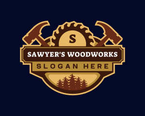 Woodwork Hammer Saw logo design