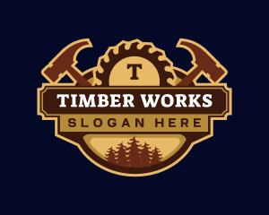 Woodwork Hammer Saw logo design