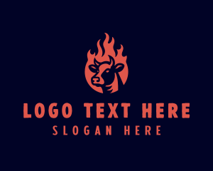 Fire - Flame Steakhouse Cow logo design