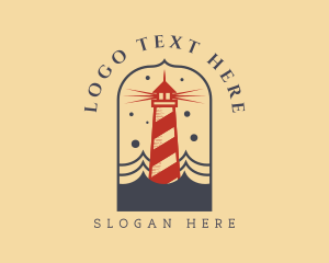 Coastal - Ocean Wave Red Lighthouse logo design