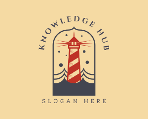 Ocean Wave Red Lighthouse Logo