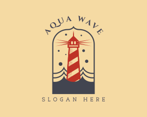 Ocean Wave Red Lighthouse logo design