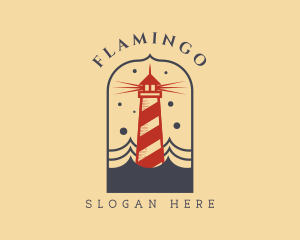 Maritime - Ocean Wave Red Lighthouse logo design