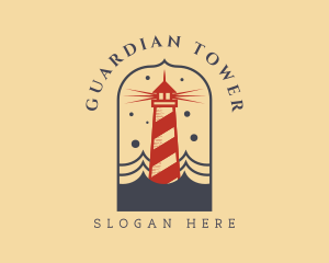 Ocean Wave Red Lighthouse logo design