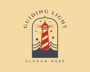 Ocean Wave Red Lighthouse logo design