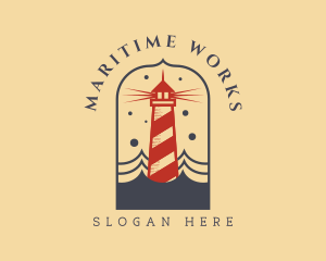 Ocean Wave Red Lighthouse logo design