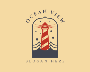 Ocean Wave Red Lighthouse logo design