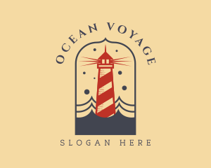 Ocean Wave Red Lighthouse logo design