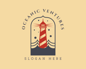 Ocean Wave Red Lighthouse logo design