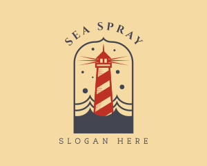 Ocean Wave Red Lighthouse logo design