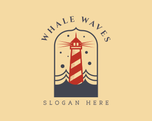 Ocean Wave Red Lighthouse logo design