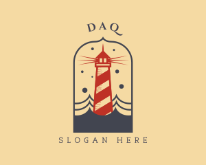 Coast - Ocean Wave Red Lighthouse logo design