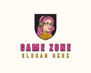 Woman Gamer Headphones logo design