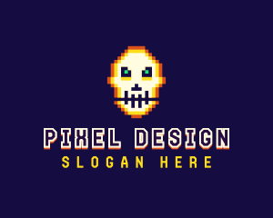 Pixelated Gaming Skull logo design