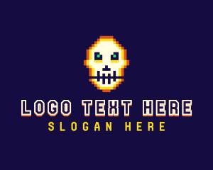 8bit - Pixelated Gaming Skull logo design