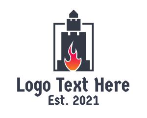 Tower - Castle Fortress Flame logo design